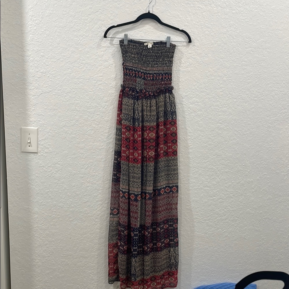 Miami Red and Navy Strapless Ruched Bohemian Sundress